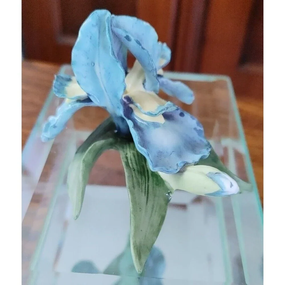 LEFTON Clear Crystal Glass Trinket Blue Iris Top Birthday Valentine Gift Idea